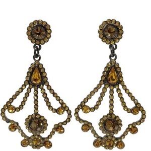 Vintage Joan Rivers Gunmetal & Gold Rhinestone Chandelier Earrings